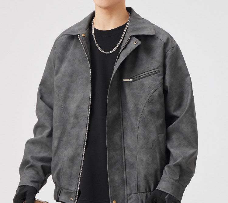 Herren Langarm Kragen Reißverschluss Jacke | Lange Passform