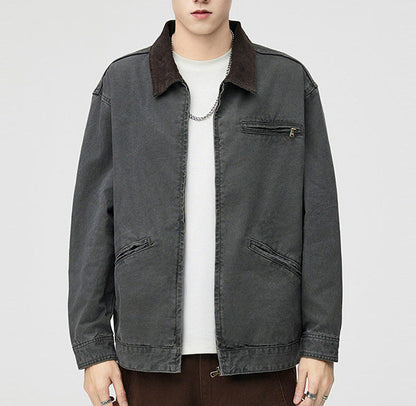Herren Langarm Kragen Reißverschluss Taschen Jacke | Streetwear
