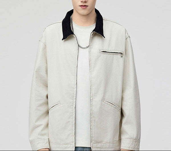 Herren Langarm Kragen Reißverschluss Taschen Jacke | Streetwear