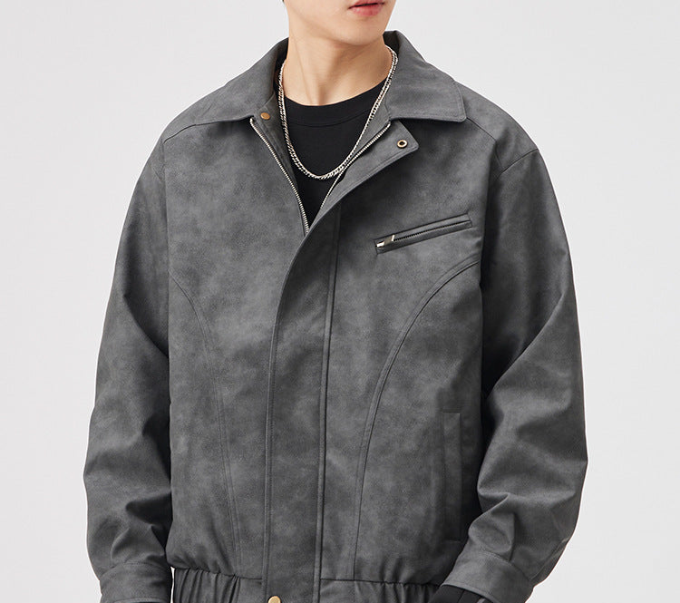 Herren Langarm Kragen Reißverschluss Jacke | Lange Passform