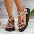Damen Sandalen Tribal Muster Mehrfachriemen Offene Zehen Plateau Sandalen | Knöchelriemen