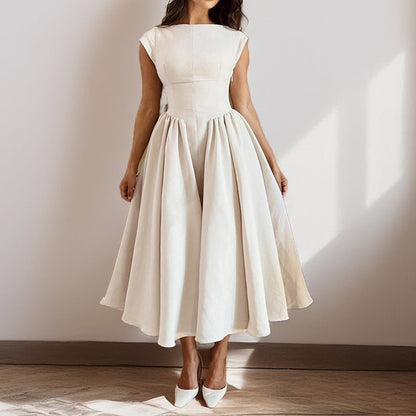 Robe midi femme ligne A | Robe sans manches | Taille marquée | Style festif intemporel