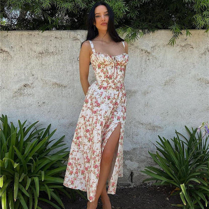 Robe midi pour femmes | Coupe ajustée évasée | Motif floral | Look estival pour occasions