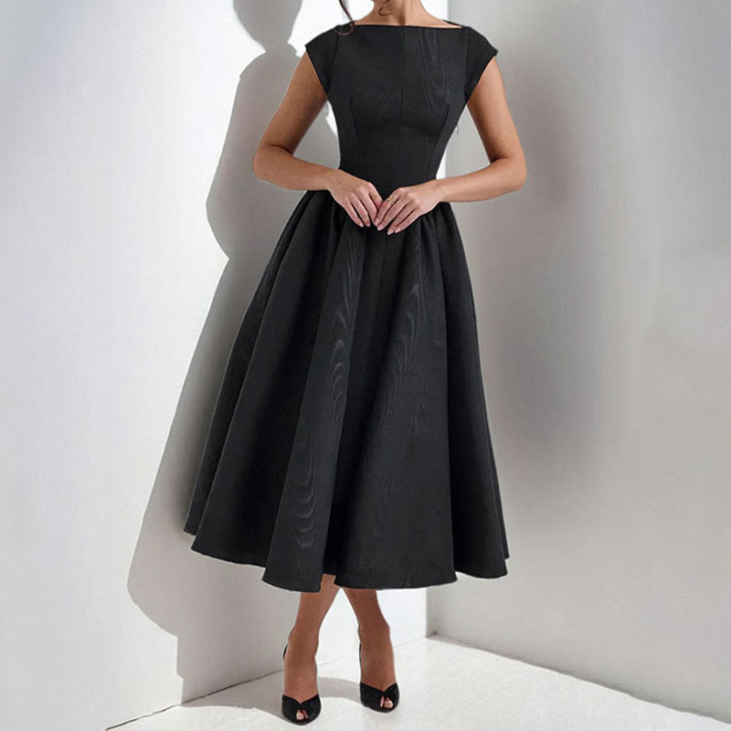 Robe midi femme ligne A | Robe sans manches | Taille marquée | Style festif intemporel