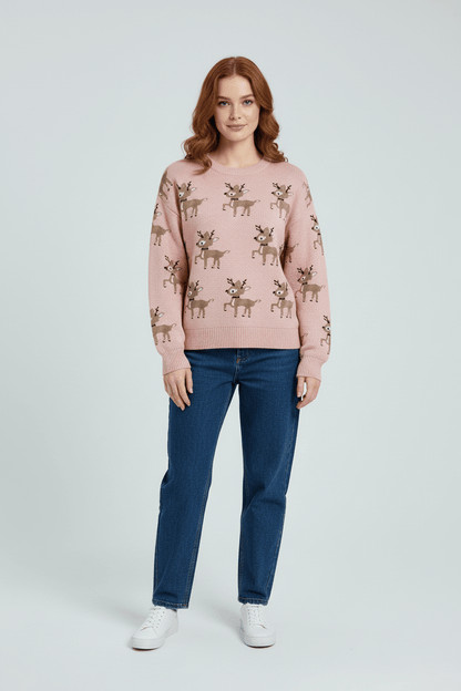 Oversized-Strickpullover für Damen mit Jacquardmuster und Hirschmotiv 1