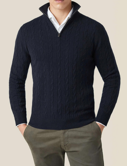 Zip-Pullover – Zopfmuster und regulierbare Wärme