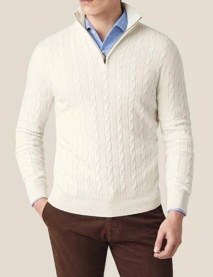 Zip-Pullover – Zopfmuster und regulierbare Wärme