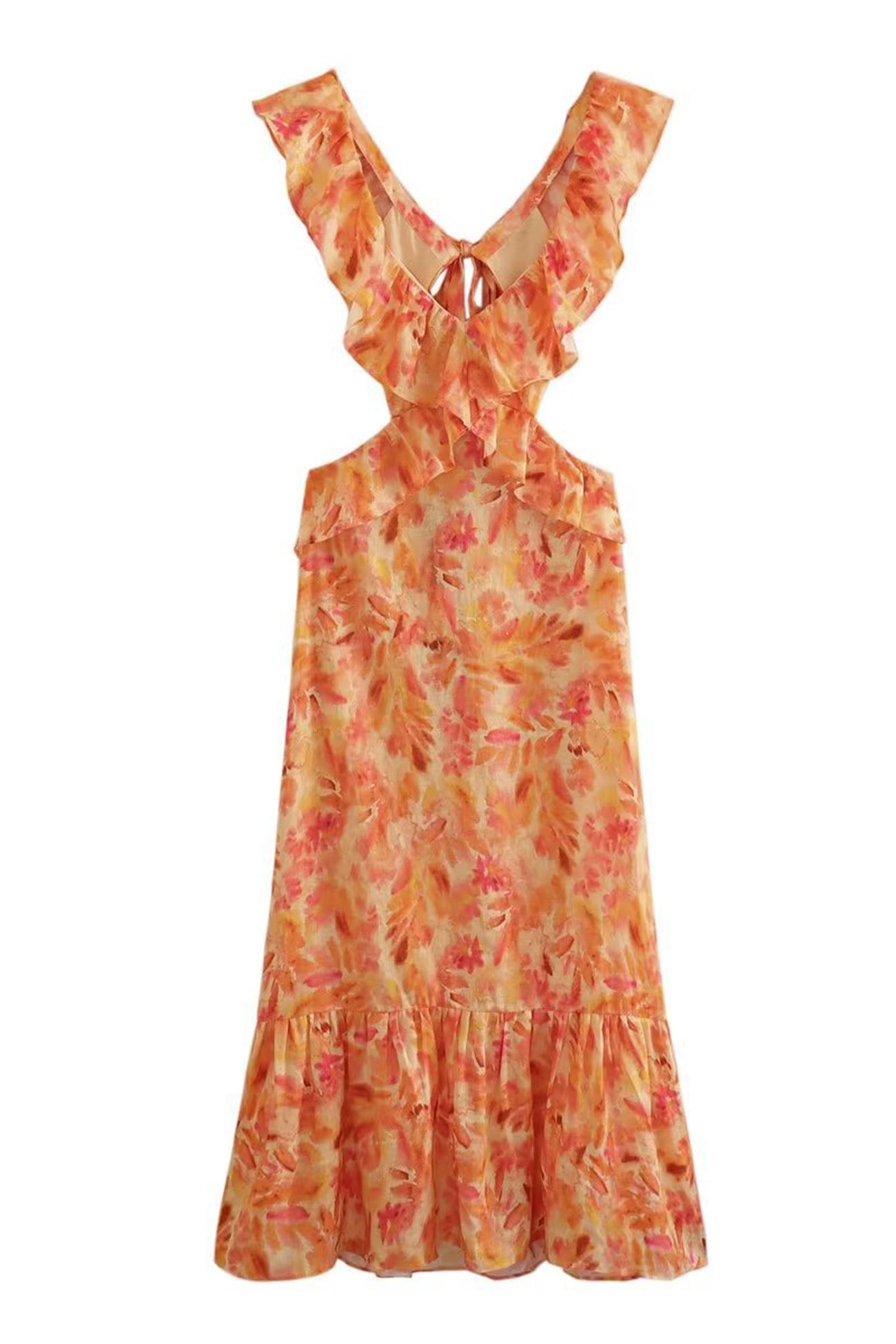 Damen Maxikleid | Florales Design und Rüschenträger | Eleganter Sommerstil