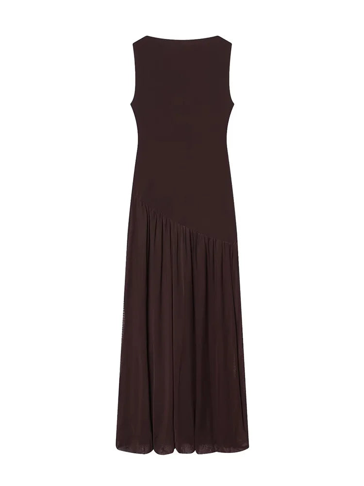 Damen Kleid Ärmellos Rundhals Tiefe Taille Kleid | Maxi