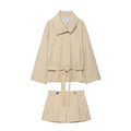 Damen zweiteiliges Set mit oversized Wickeljacke mit Gürtel und Shorts | Langarm