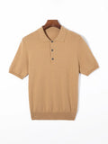 Herren Kurzarm Strick Polo Shirt mit Geripptem Saum Knopfleiste | Klassisch