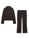 Damen zweiteiliges Set mit kurzer Jacke und Hose mit geradem Bein | Abgestimmter Stil