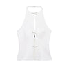 Damen zweiteiliges Set mit ärmellosem Neckholder Top mit Bindung vorne und Minirock | Rückenfreies Design