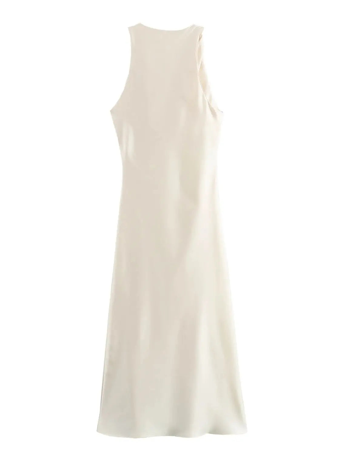 Damen Kleid Ärmellos Rundhals Geraffte Taille Kleid | Midi