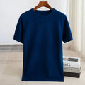 Herren Kurzarm Strick Pullover T Shirt mit Rundhalsausschnitt geripptem Saum | Minimalistisch