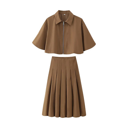 Damen Rock Set | Zweiteiliges Outfit mit Faltenrock | Strukturierte Silhouette | Moderner Freizeitlook
