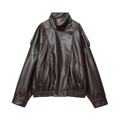 Damen Langarm Stehkragen Reißverschluss Jacke | Oversize