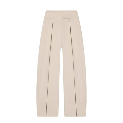 Damen High Waist Hose mit Bundfalten vorne und weitem Bein | Taillierte Passform