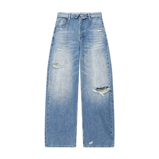 Jeans da donna a gamba larga | Design a vita alta e dettagli strappati | Look moderno per tutti i giorni
