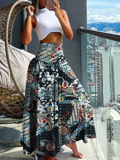 Damen Hohe Taille Maxi Rock | Tropisches Muster