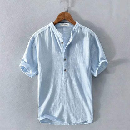 Herren Casual Hemd Mit Stehkragen Knopfleiste Kurzarm | Kurzarm