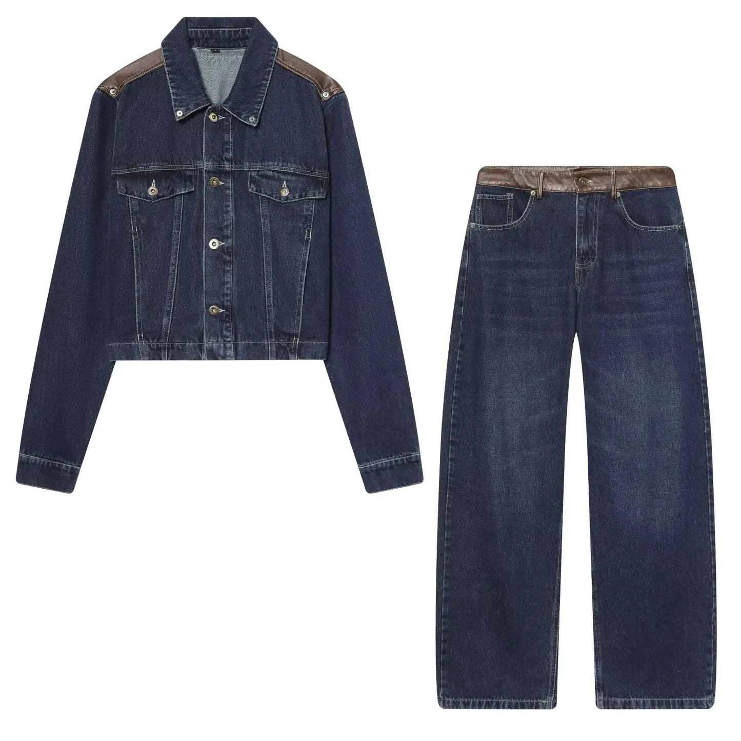Ensemble deux pièces pour femmes | Coupe régulière | Veste courte et jean large | Style streetwear moderne