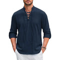 Herren Stehkragen Schnürung Vorne Langarm Hemd | Hals