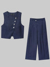 Set di pantaloni da donna | Completo due pezzi con gilet con bottoni | Gamba larga | Look elegante casual