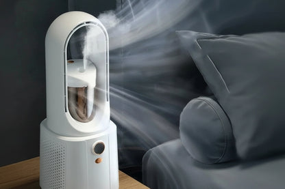 Raffreddatore d'aria USB portatile | Ventilatore da tavolo con funzione spray | Luce notturna LED | Ventilatore silenzioso per la camera da letto