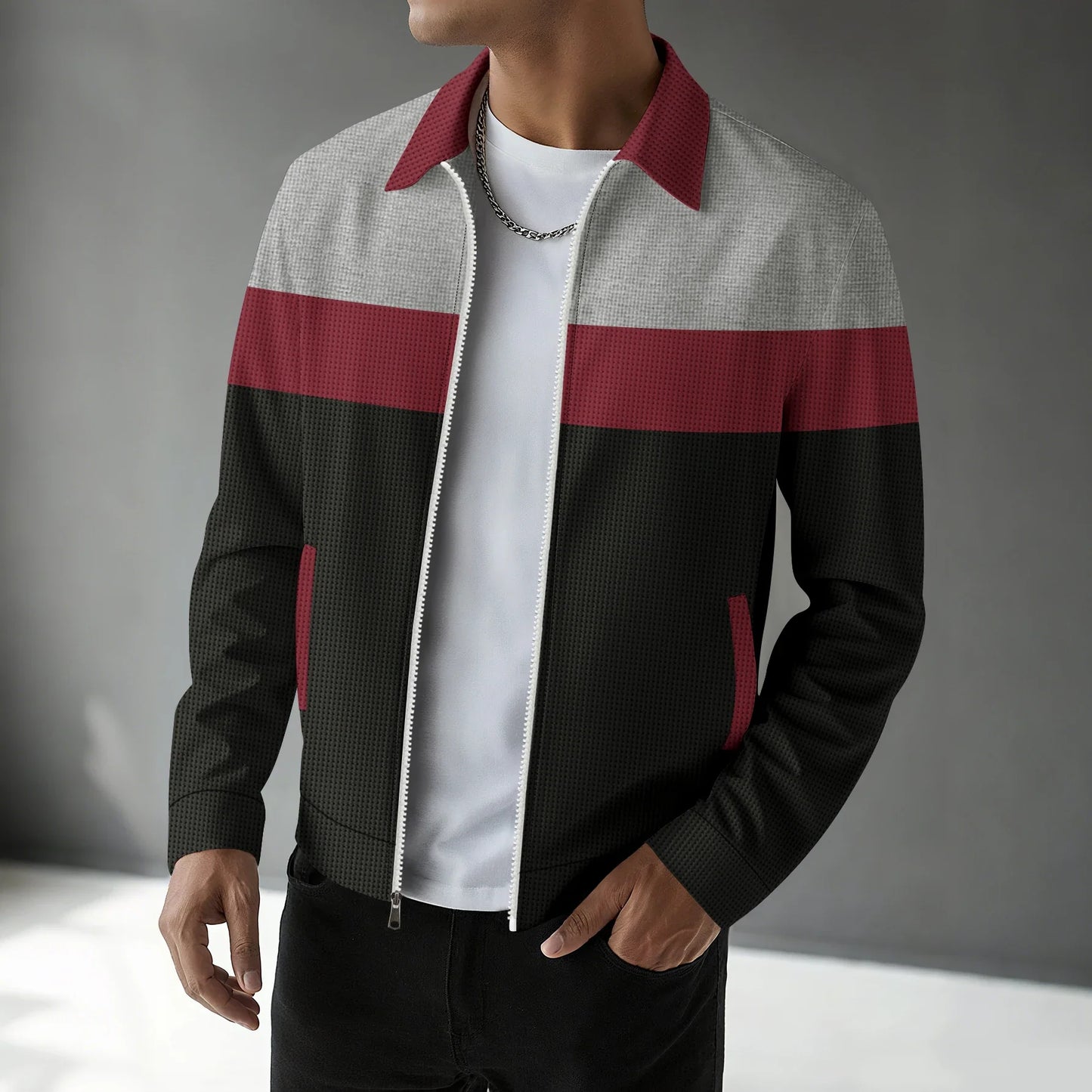 Herren Langarm Jacke mit Kragen Reißverschluss | Minimalistisch