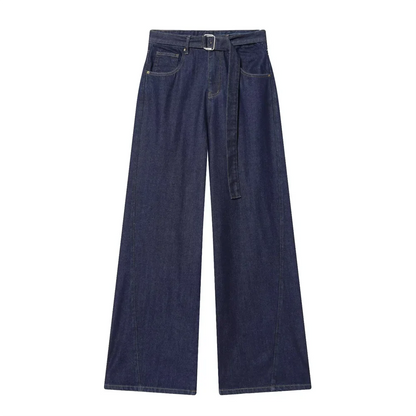 Damen High Waist Hose mit Gürtel und weitem Bein | Gerade Passform