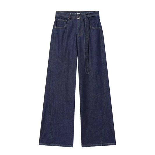Damen High Waist Hose mit Gürtel und weitem Bein | Gerade Passform