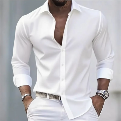 Herren Slim Fit Langarm Hemd mit Knopfleiste einfEarbig | Formal