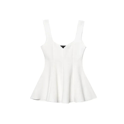 Damen zweiteiliges Set mit ärmellosem Peplum Oberteil und Hose mit weitem Bein | Fließender Stil