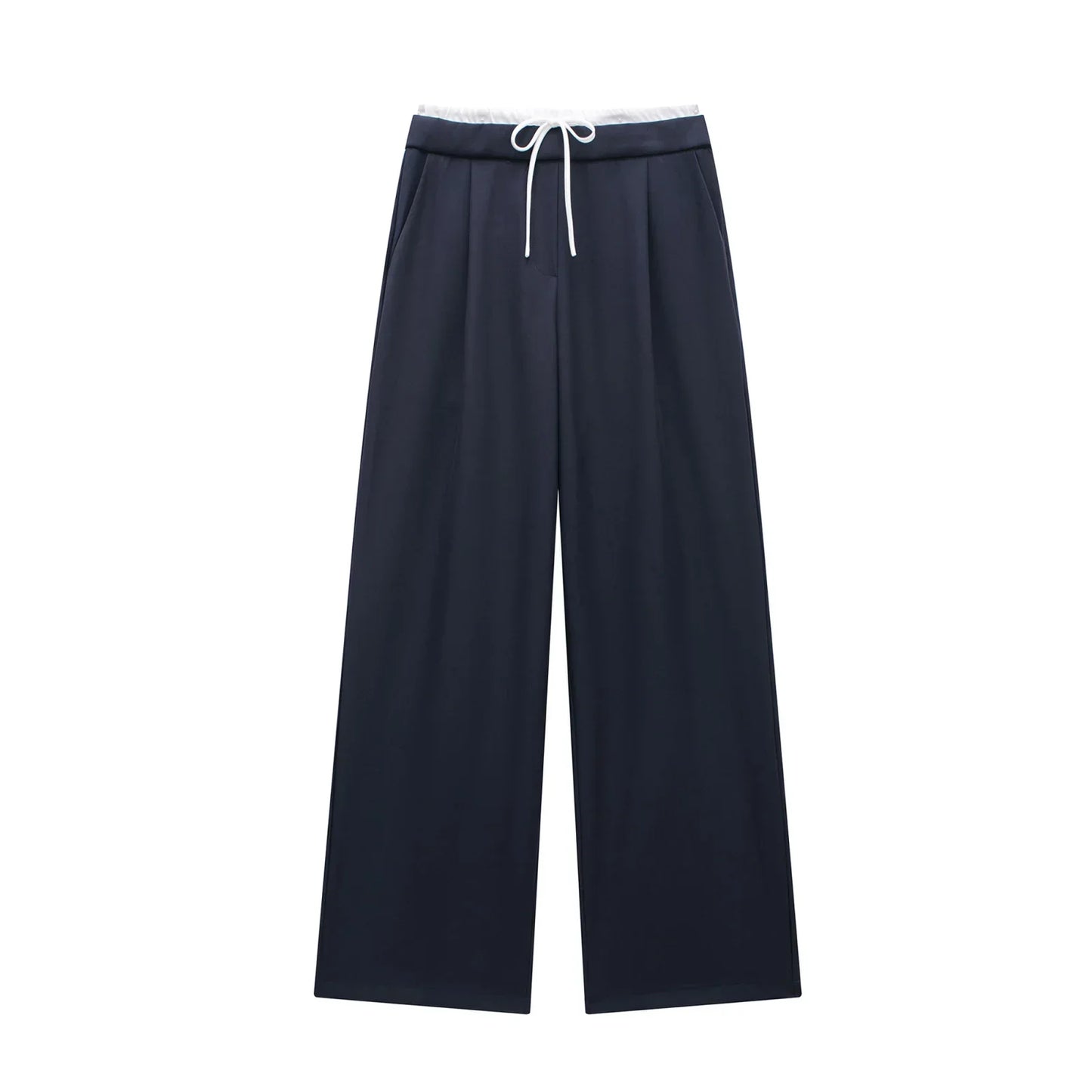 Damen High Waist Hose Mit Kordelzug Geradem Bein Casual Stil | Volle Länge