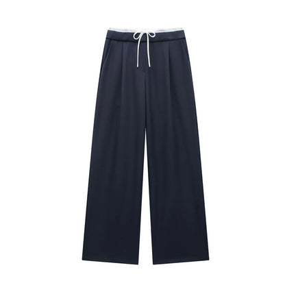 Damen High Waist Hose Mit Kordelzug Geradem Bein Casual Stil | Volle Länge