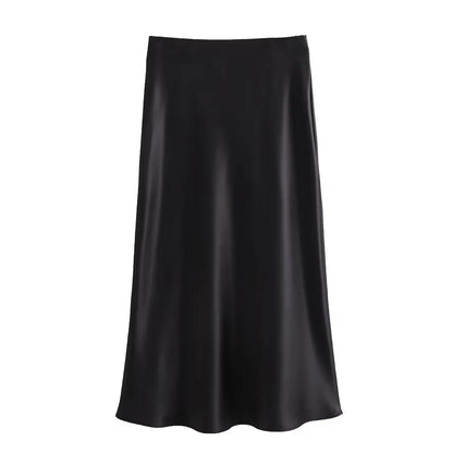 Damen High Waist Ausgestellter A Linien Rock Einfarbig | Midi