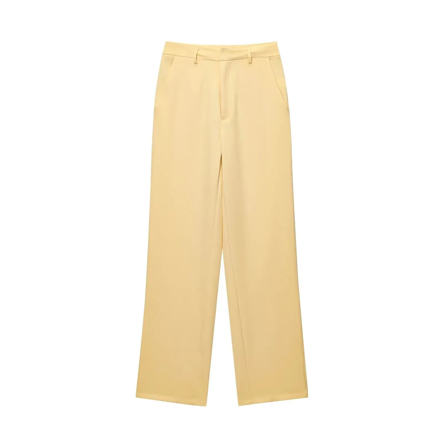Damen zweiteiliges Set mit Oberteil mit Kragen und Reißverschluss vorne und Hose mit weitem Bein | Minimal Style