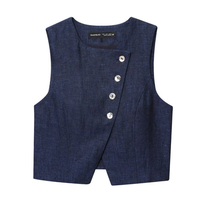 Set di pantaloni da donna | Completo due pezzi con gilet con bottoni | Gamba larga | Look elegante casual