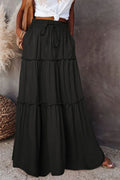Damen Hohe Taille Maxi Rock | Rüschenlagen