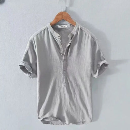 Herren Casual Hemd Mit Stehkragen Knopfleiste Kurzarm | Kurzarm