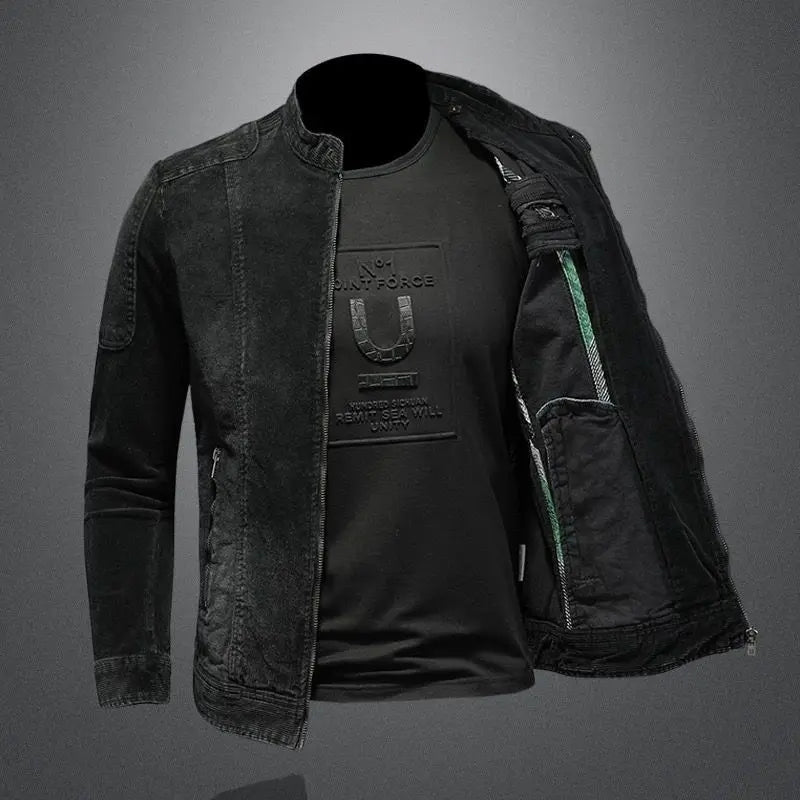 Herren Slim Fit Jacke mit Stehkragen Multi Reißverschluss Details | Detail
