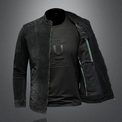 Herren Slim Fit Jacke mit Stehkragen Multi Reißverschluss Details | Detail