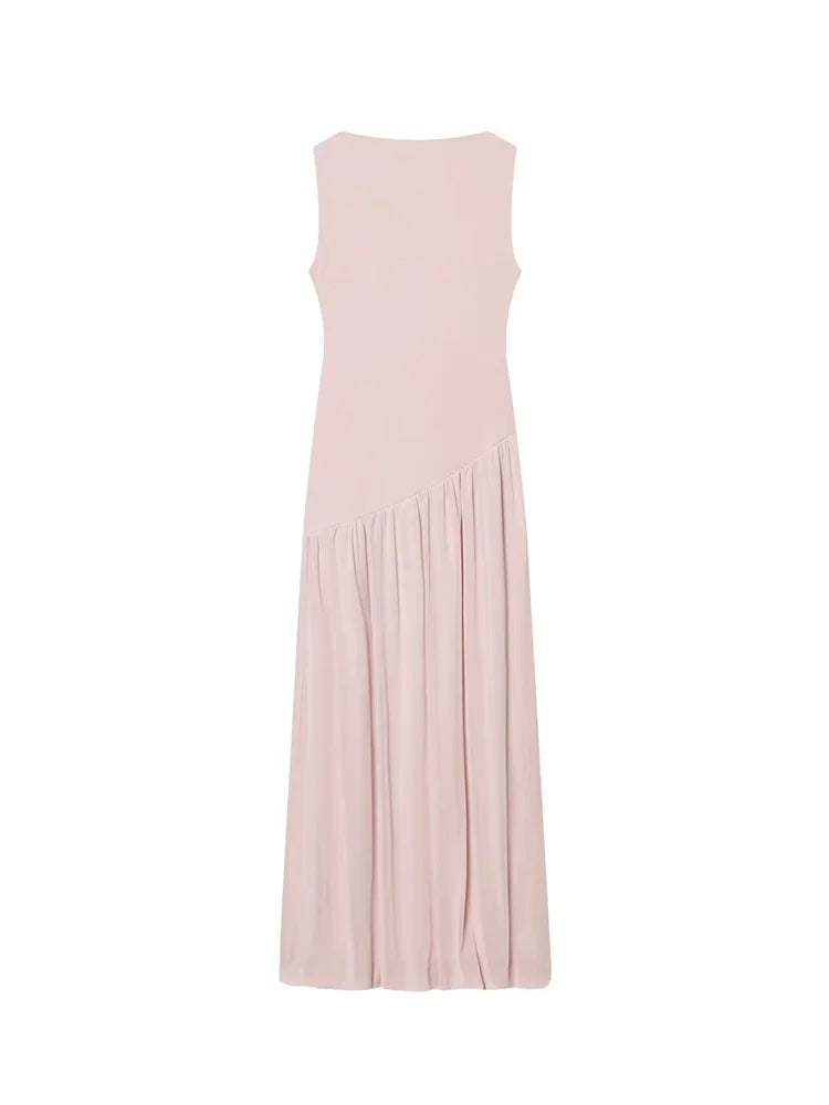 Damen Kleid Ärmellos Rundhals Tiefe Taille Kleid | Maxi