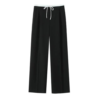 Damen High Waist Hose Mit Kordelzug Geradem Bein Casual Stil | Volle Länge