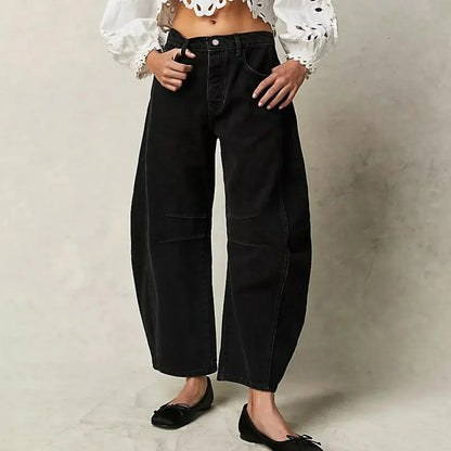 Damen High Waist Freizeithose mit schmal zulaufendem Bein | Knopfverschluss