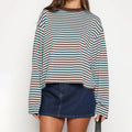 Damen Langarm Sweatshirt mit Streifen Oversize Rundhalsausschnitt | Gestreift