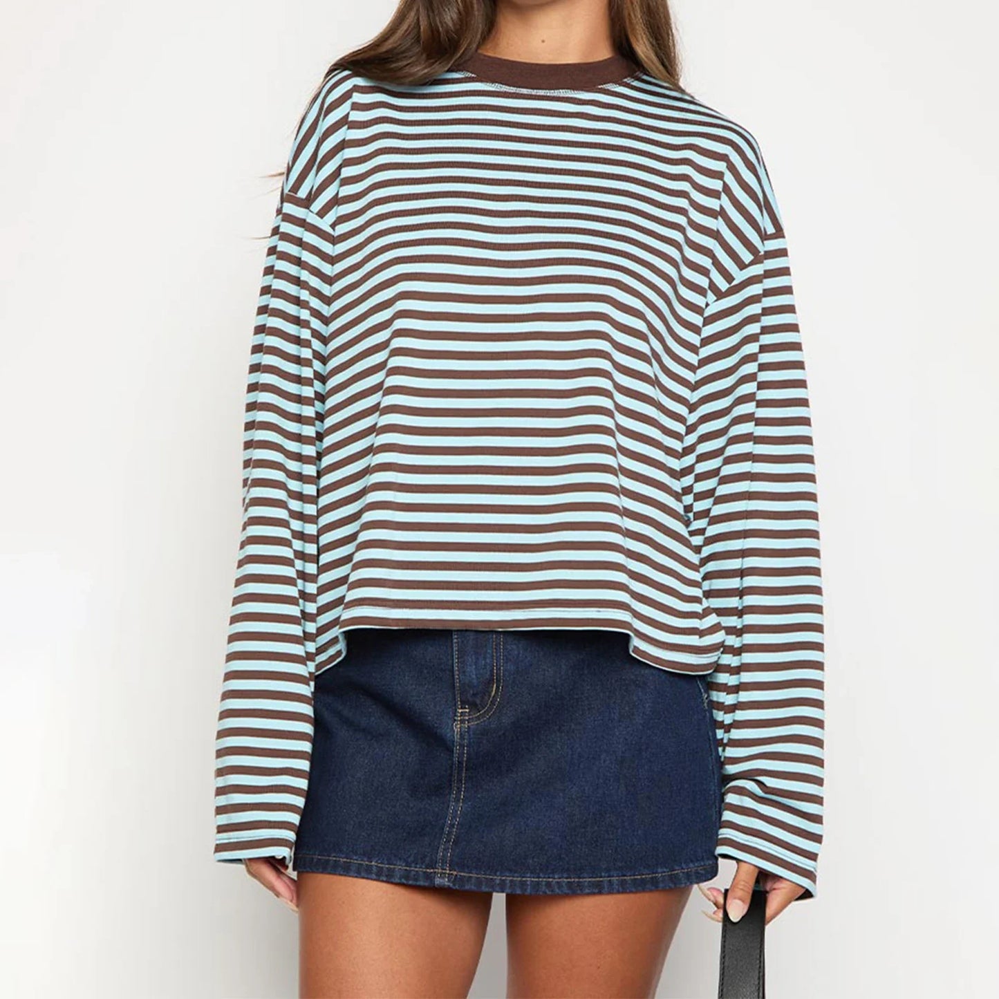 Damen Langarm Sweatshirt mit Streifen Oversize Rundhalsausschnitt | Gestreift