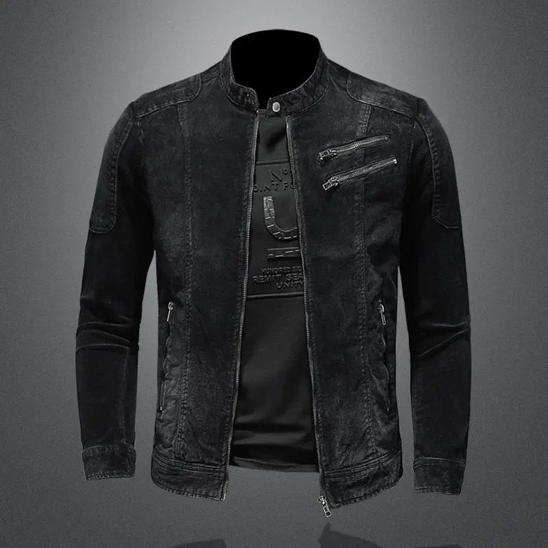 Herren Slim Fit Jacke mit Stehkragen Multi Reißverschluss Details | Detail