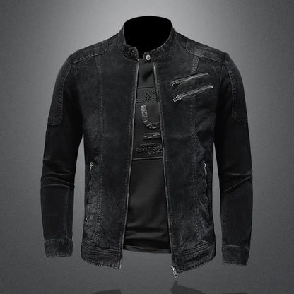 Herren Slim Fit Jacke mit Stehkragen Multi Reißverschluss Details | Detail